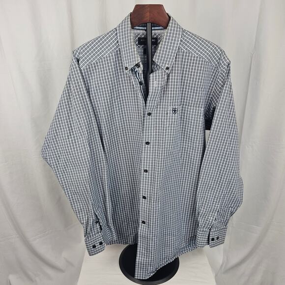 Ariat Pro Series Button Shirt L Blue Gray Plaid Western Mesh Vented NWOT - Picture 1 of 5